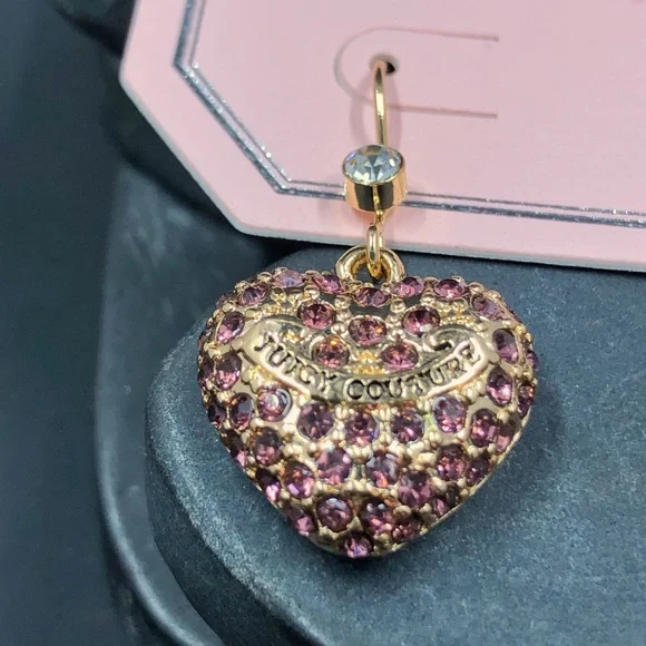 Juicy Couture Gold Tone Pink Crystal Heart Earrings - Picture 10 of 13